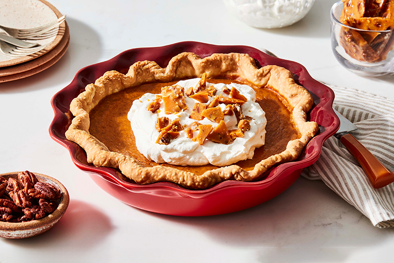 Cinnamon Sweet Potato Pie with Maple Pecan Brittle